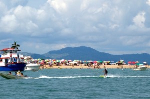Taboga Panama beach scene with waterskier