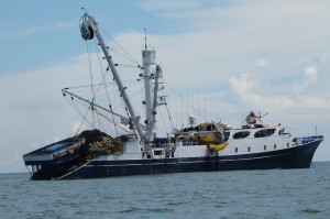 Tuna fishing vessel named Taurus Tuna at anchor in Panama.