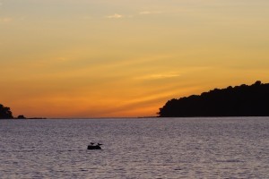 Cebaco sunset with gulls on mooring