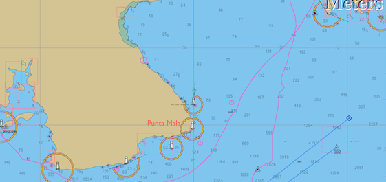 Open CPN chart of track around Punta Mala Panama