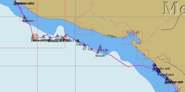 sailed route along Central American Pacific coast