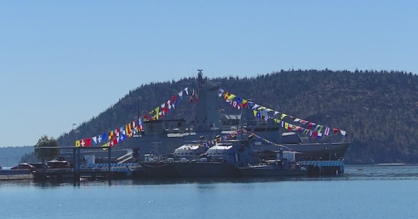 Dressing ship in honor of Benito Juarez at the Navy Base at Guaymas
